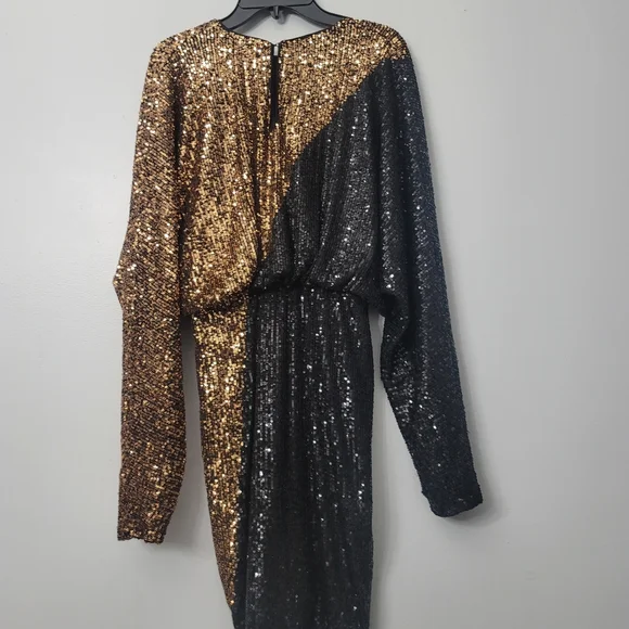 Belle BadgleyMischkaHayes Combo Sequin Color Block Crew Neck Blouson Long Sleeve - Picture 6 of 10